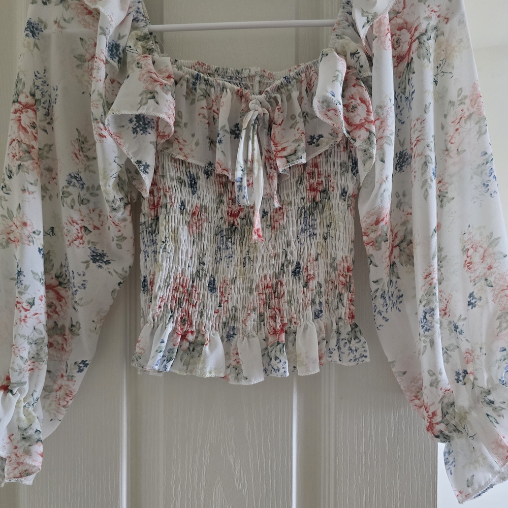 Floral Off-Shoulder Smocked Top